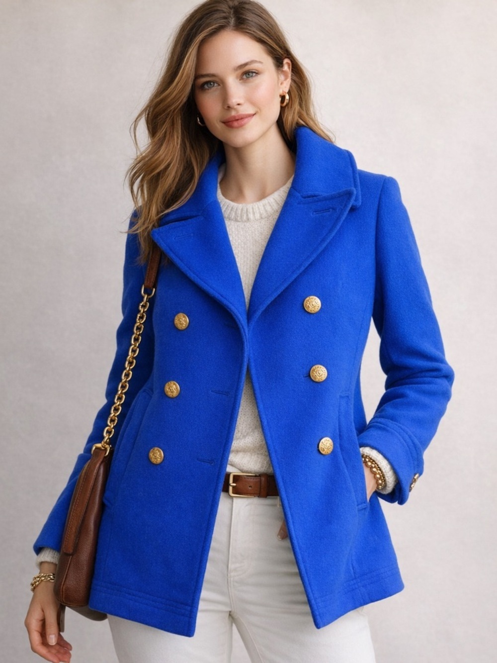 J. Crew stadium cloth nello gori wool pea coat size 8T tall royal blue wool